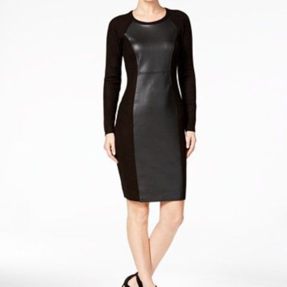 Calvin Klein Faux Leather Panel Sweater Dress